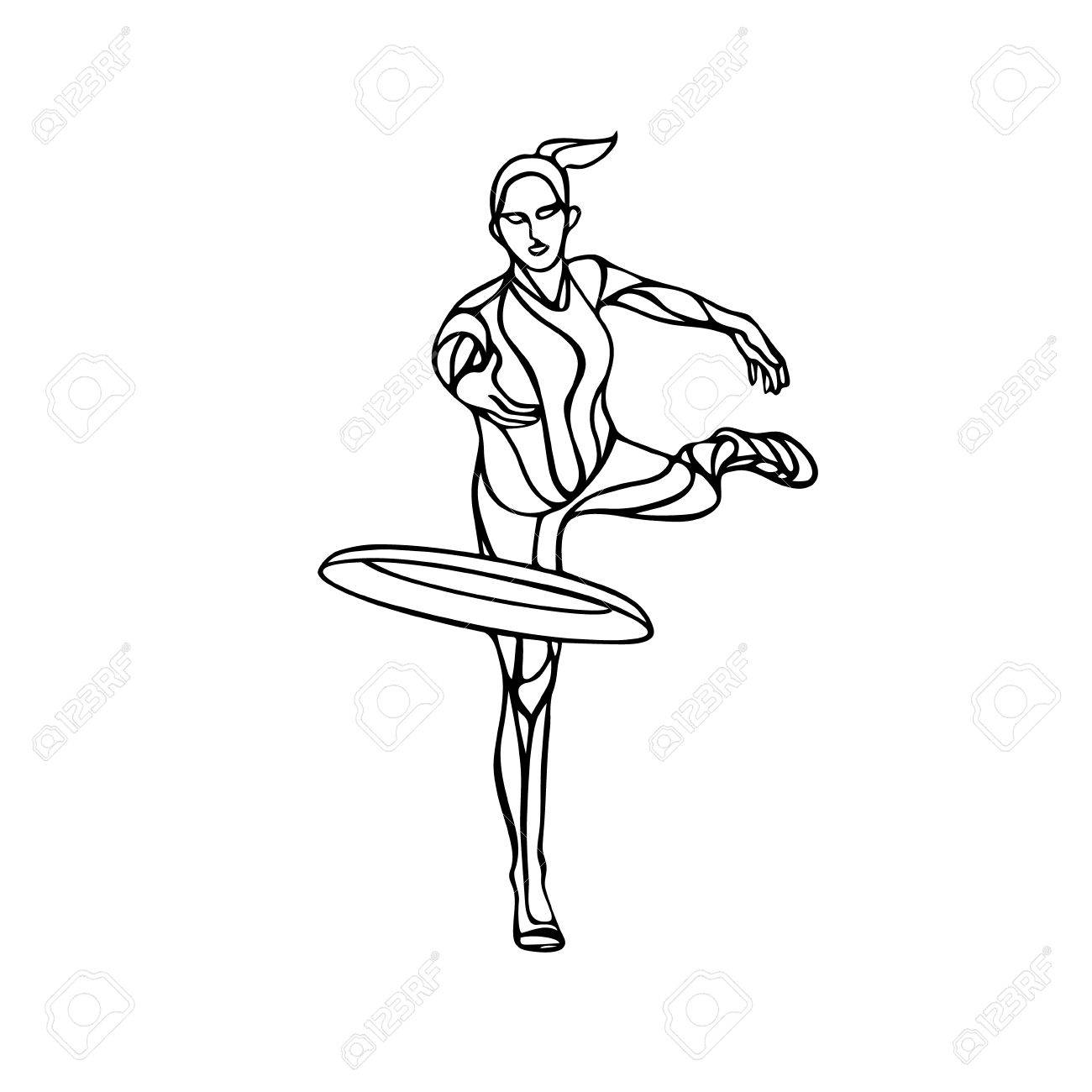 1300x1300 Female Player Is Throwing Flying Disc. Outline Silhouette