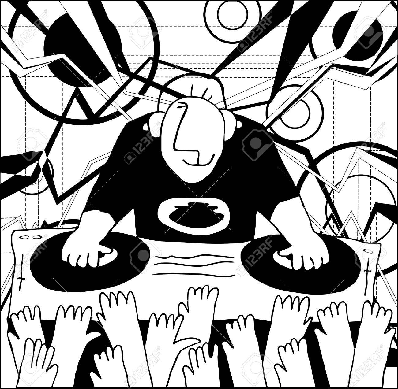 1300x1272 Cartoon Funny Dj Illustration. Dj Performing Music And People