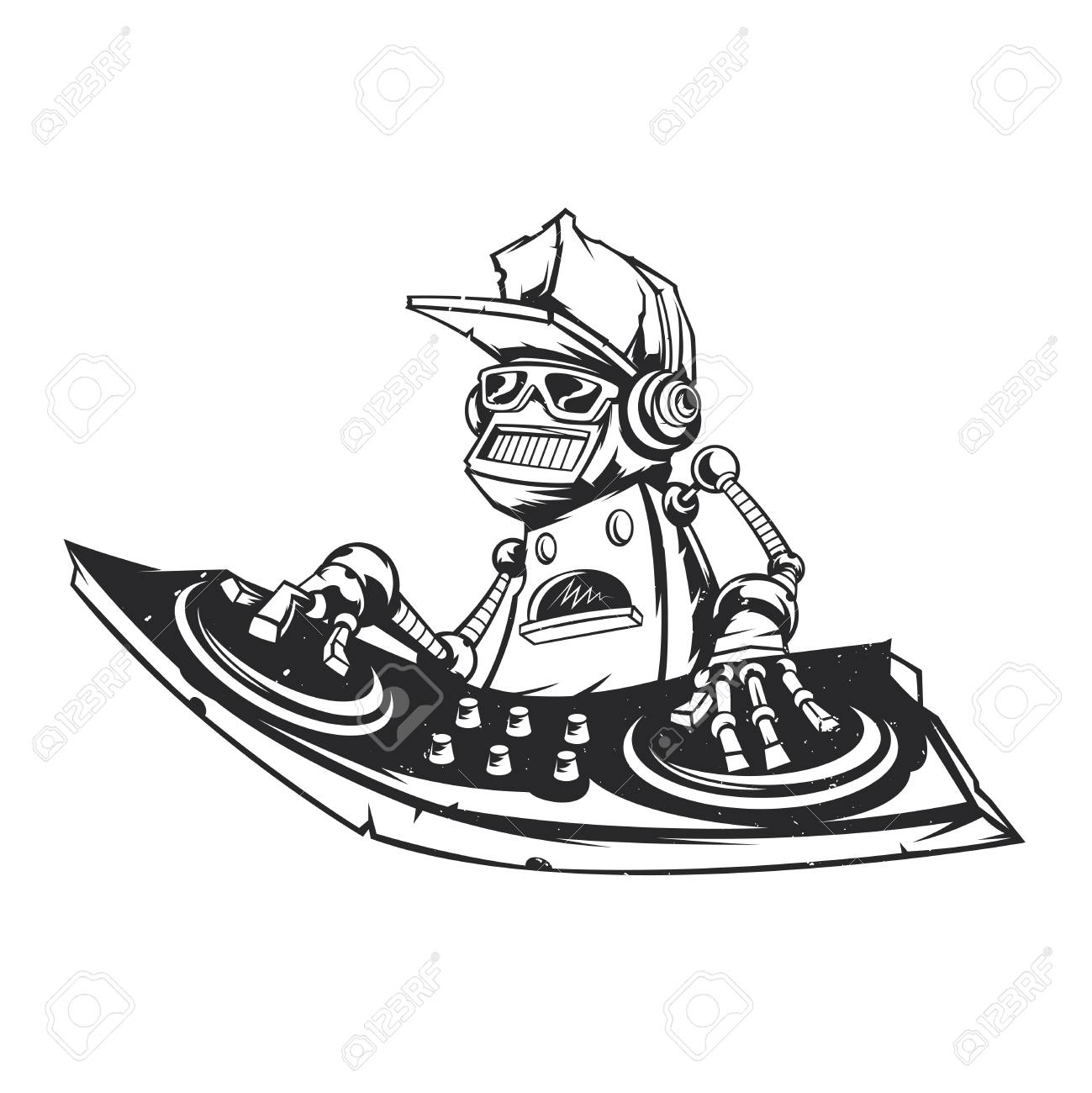 1299x1300 Isolated Illustration Of Robot Disc Jockey Royalty Free Cliparts