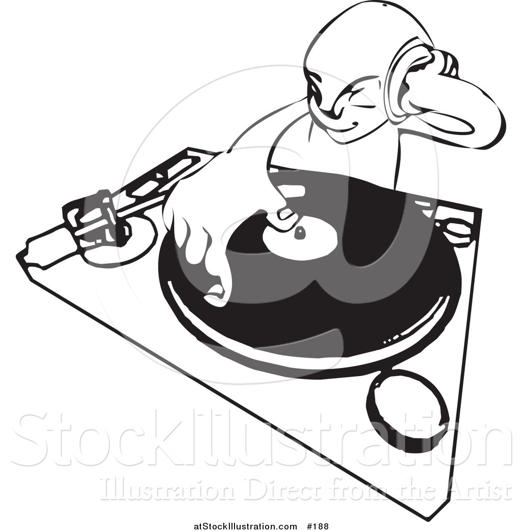 1024x1044 Vector Illustration Of A Black And White Sketched Dj Mixing His