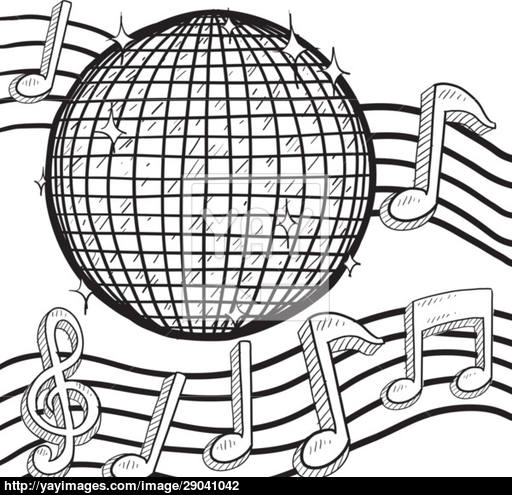 512x495 Disco Ball With Music Notes Background Vector Vector