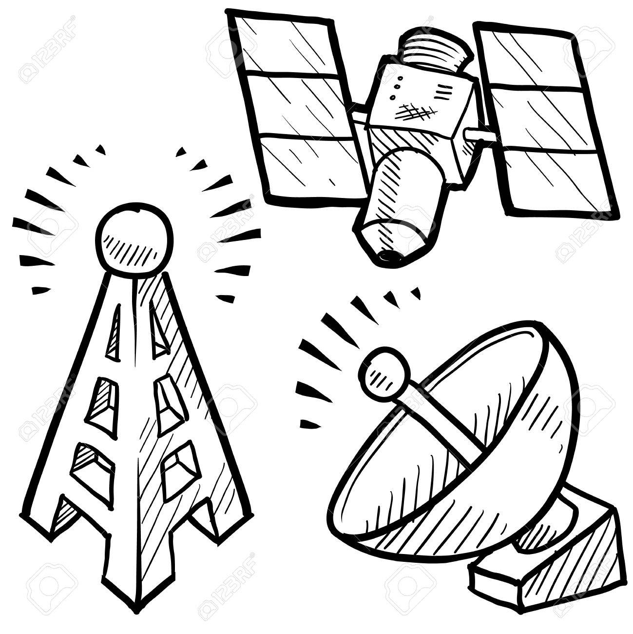 1299x1300 Doodle Style Telecommunications Sketch In Vector Format Set