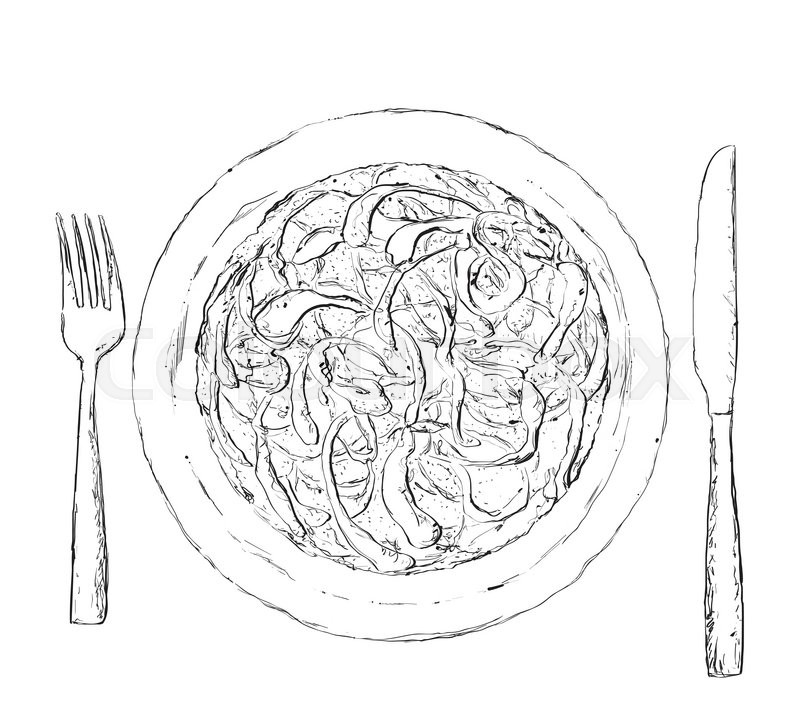 800x724 Hand Drawn Salad Sketch. Food Illustration. Serving Dishes Stock