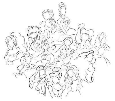 399x350 Disney Princess Lineart By Kezzamin Vinyl Princess