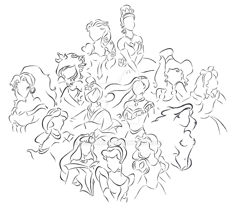 900x790 Disney Princess Lineart By Kezzamin