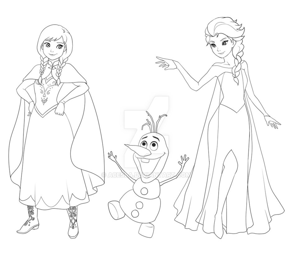 942x848 Frozen Anna Olaf Elsa By Acesla