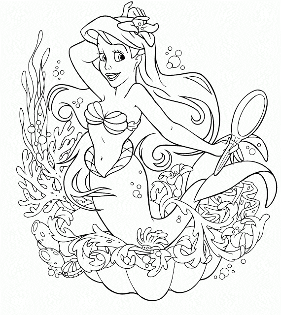 570x640 Disney Princess Ariel Coloring Cartoon Drawing Free Wallpaper