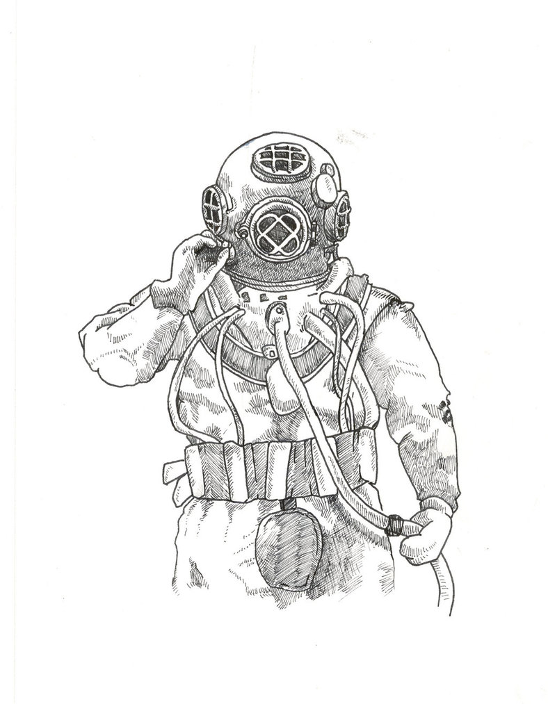 788x1013 Deep Sea Diver Sketch I By Bombinart