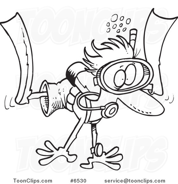 581x600 Cartoon Black And White Line Drawing Of A Scared Diver