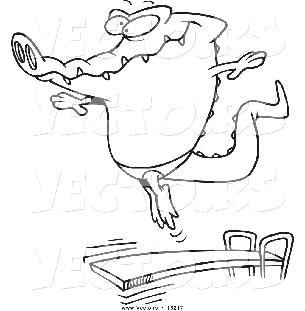 1024x1044 Vector Of A Cartoon Gator Bouncing Off A Diving Board
