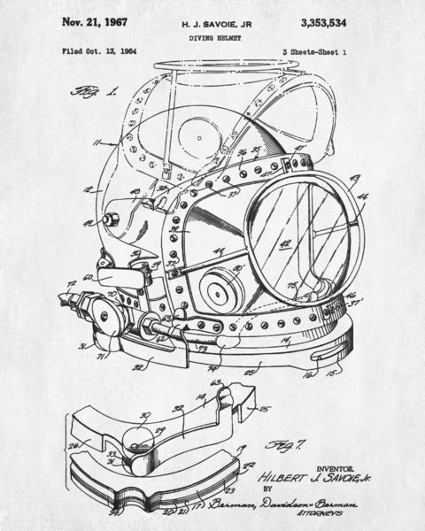 480x600 Diving Helmet Patent Print Dive Blueprint Marine Poster