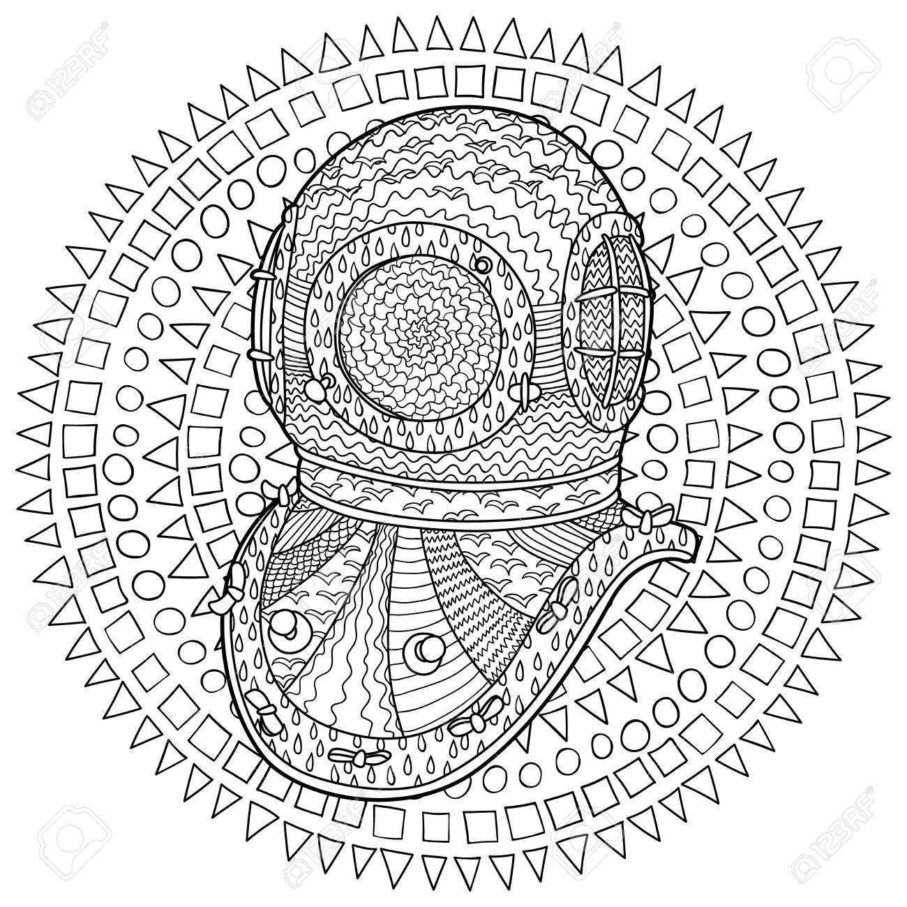 1300x1300 Antique Divers Helmet Hand Draw With High Details. Royalty Free