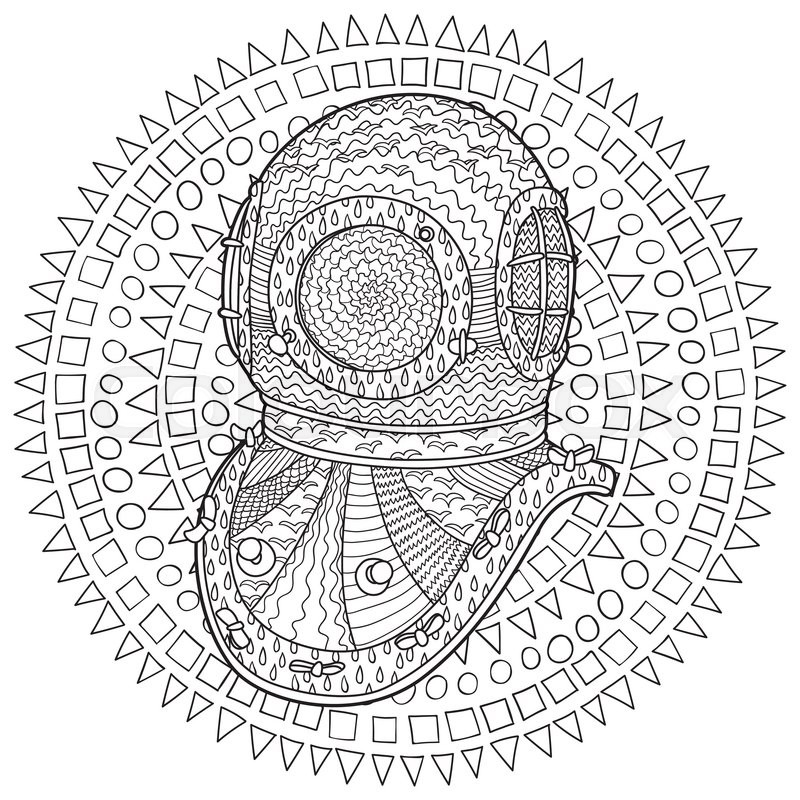 800x800 Antique Divers Helmet Hand Draw With High Details. Coloring Pages