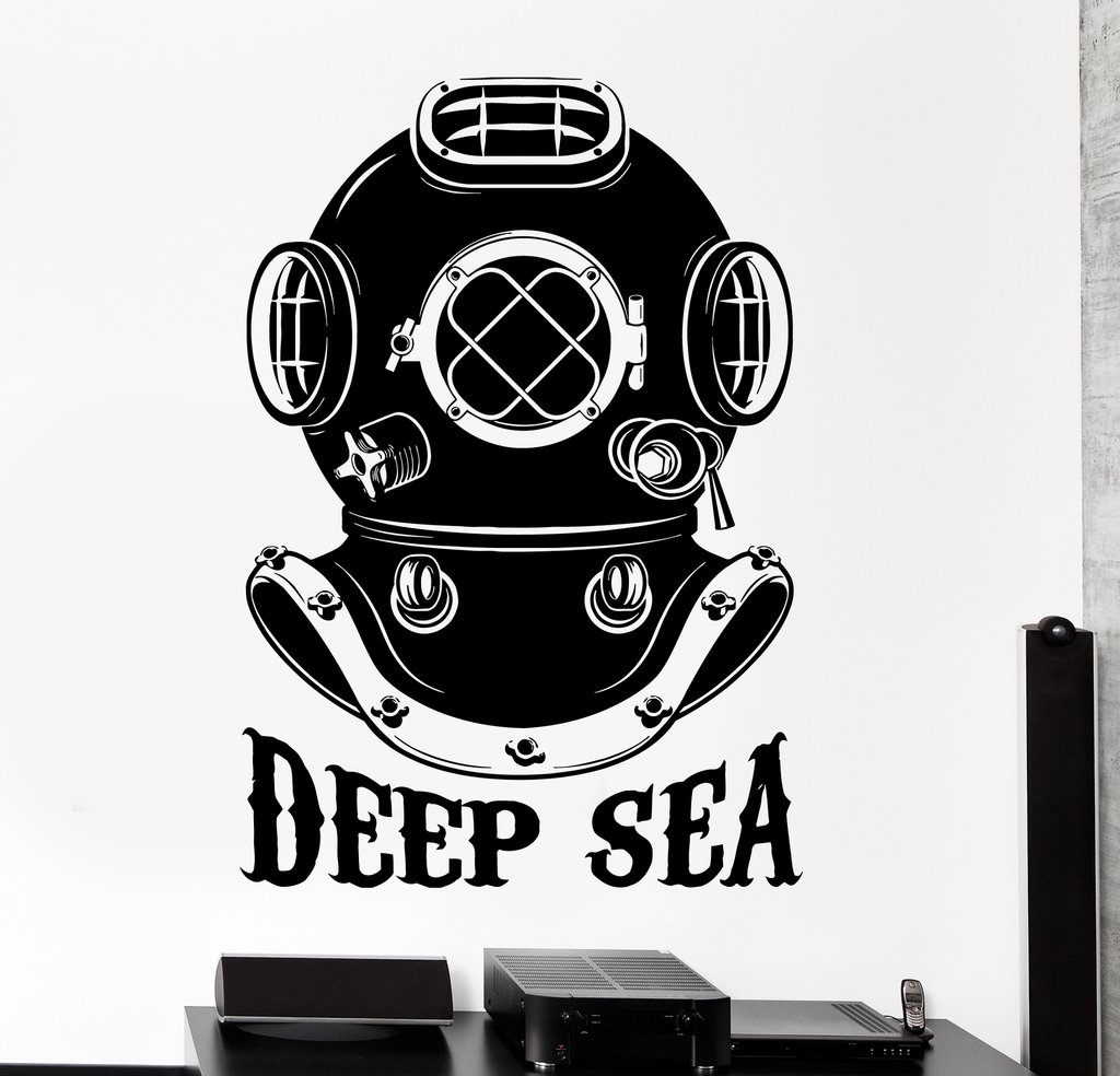 1024x984 Wall Vinyl Decal Diving Helmet Deep Sea Ocean Sea Home Interior