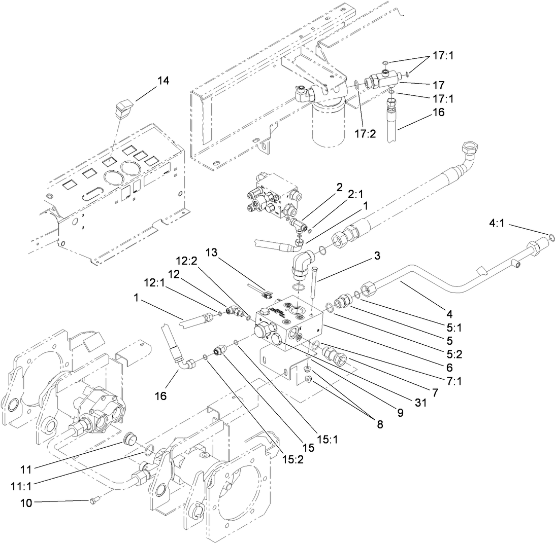 1093x1071 Toro Parts Flow Divider Kit, Groundsmaster 4000 D4100 D