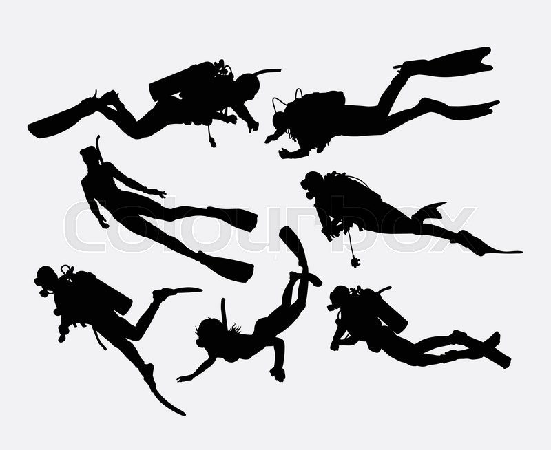 800x654 Scuba Diving And Snorkeling Silhouettes. Good Use For Symbol, Logo