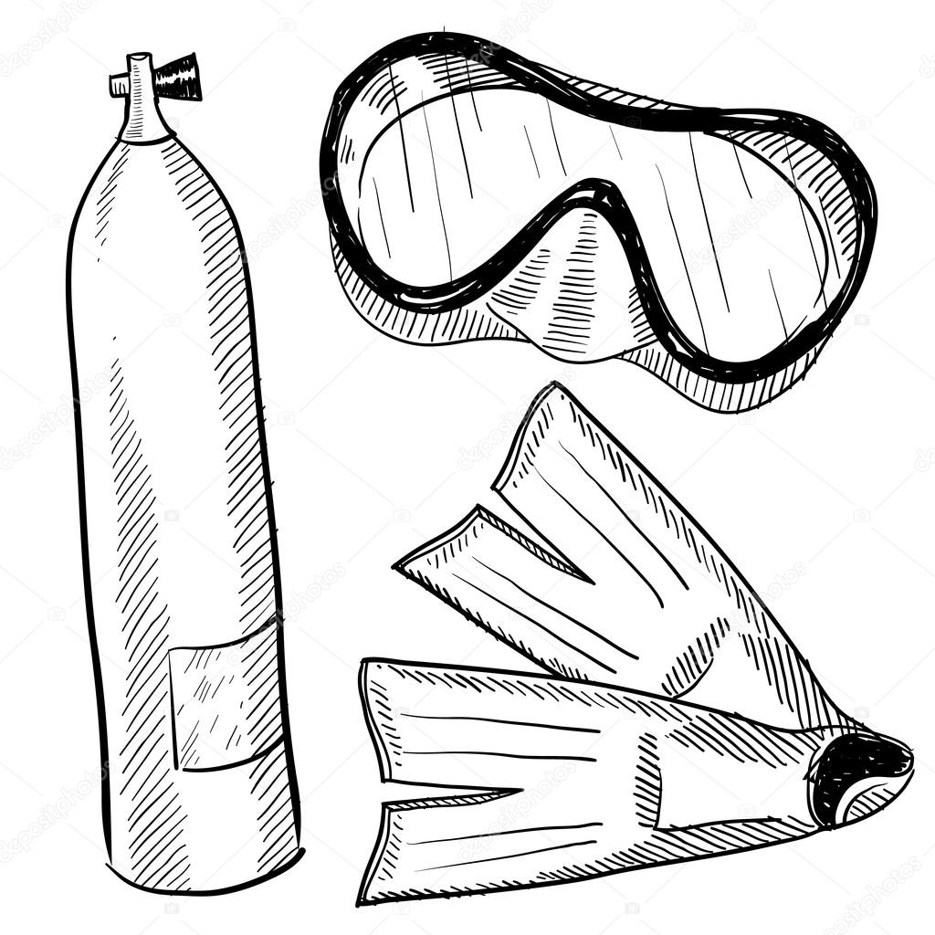 1024x1024 Scuba Diving Objects Sketch Stock Vector Lhfgraphics