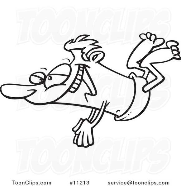 581x600 Cartoon Black And White Line Drawing Of A Guy Swan Diving