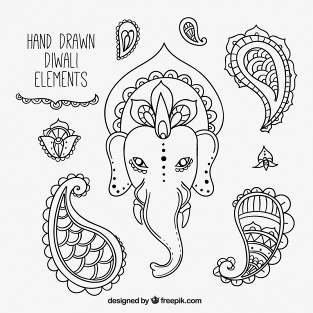 626x626 Sketches Elements Set Of Diwali Festival Vector Free Download
