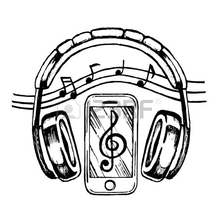 450x450 Headphones Doodle Sketch Style Vector Illustration With Musical