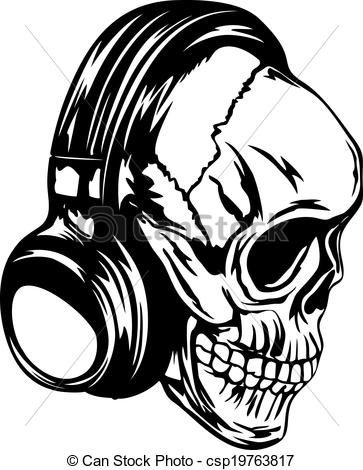 363x470 Skull Headphones Art Vector Illustration Human Skull
