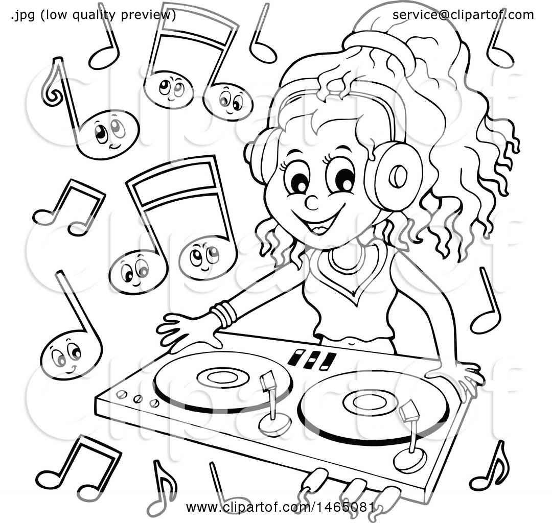 1080x1024 Clipart Of A Black White Female Dj Wearing Headphones