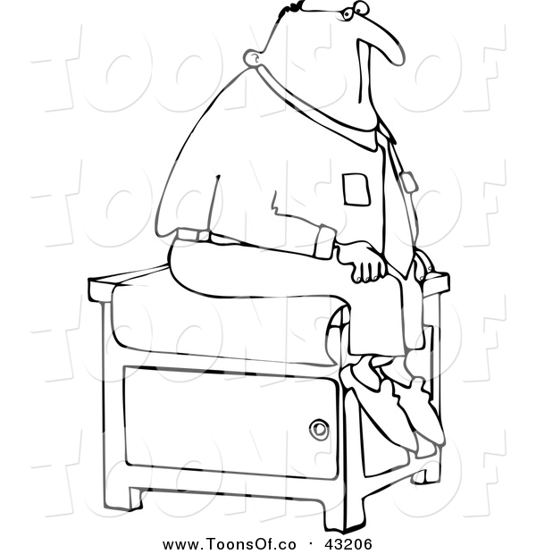 600x620 Vector Cartoon Of A Lineart Male Patient Sitting On An Exam Table
