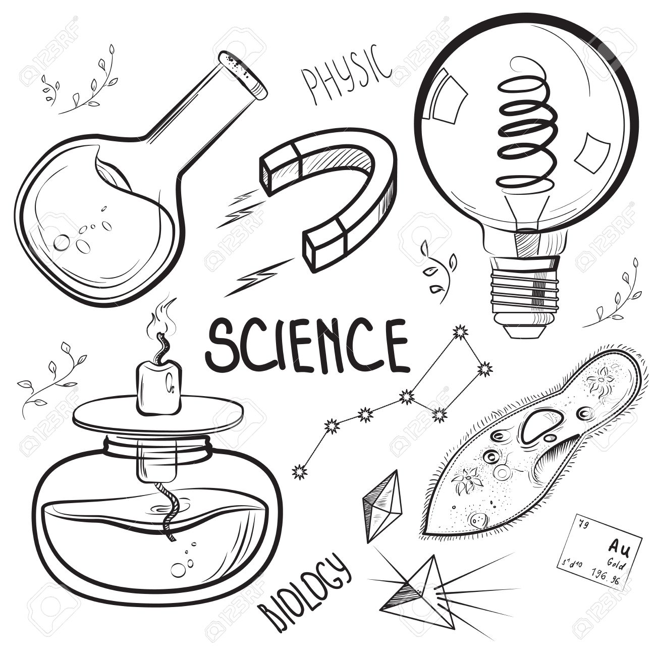 1300x1300 Hand Drawn Science Set. Sketch Elements. Laboratory Instruments
