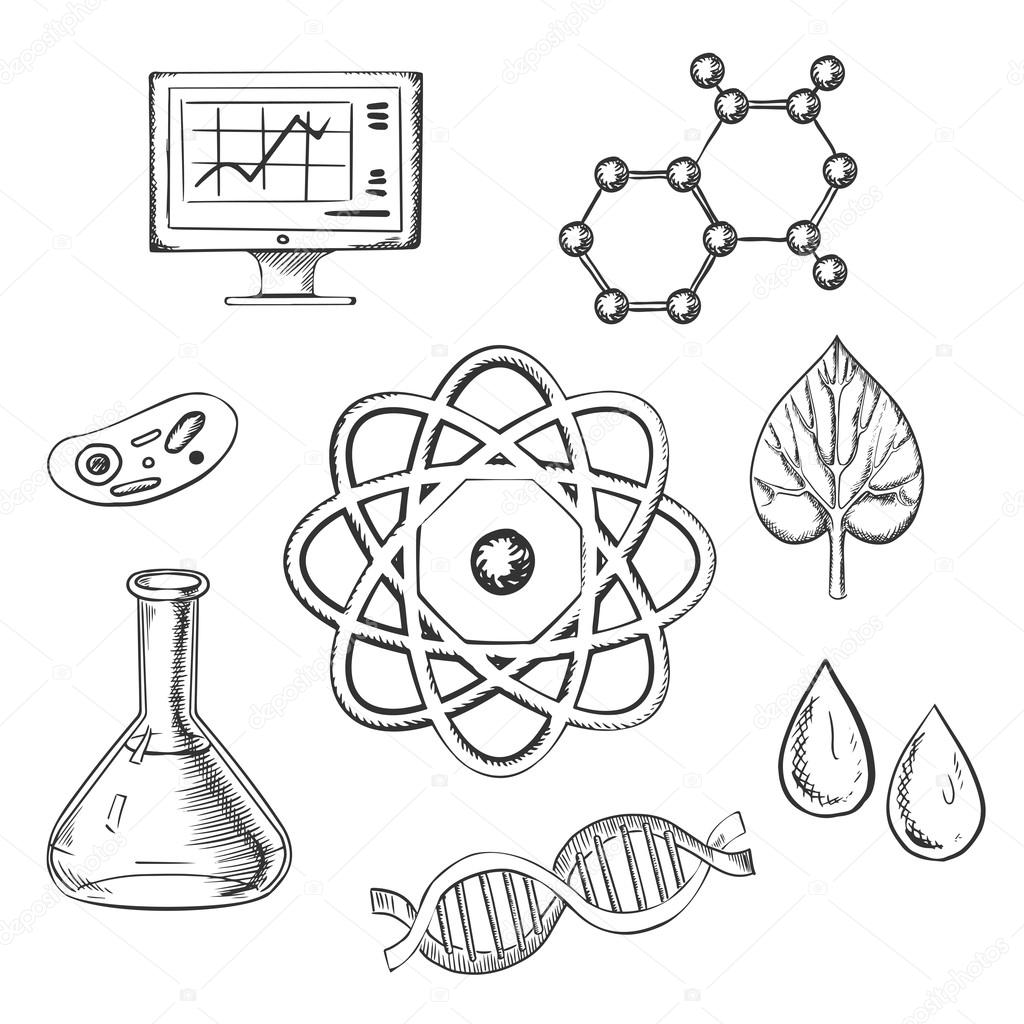 1024x1024 Biology And Chemistry Sketch Icons Stock Vector Seamartini