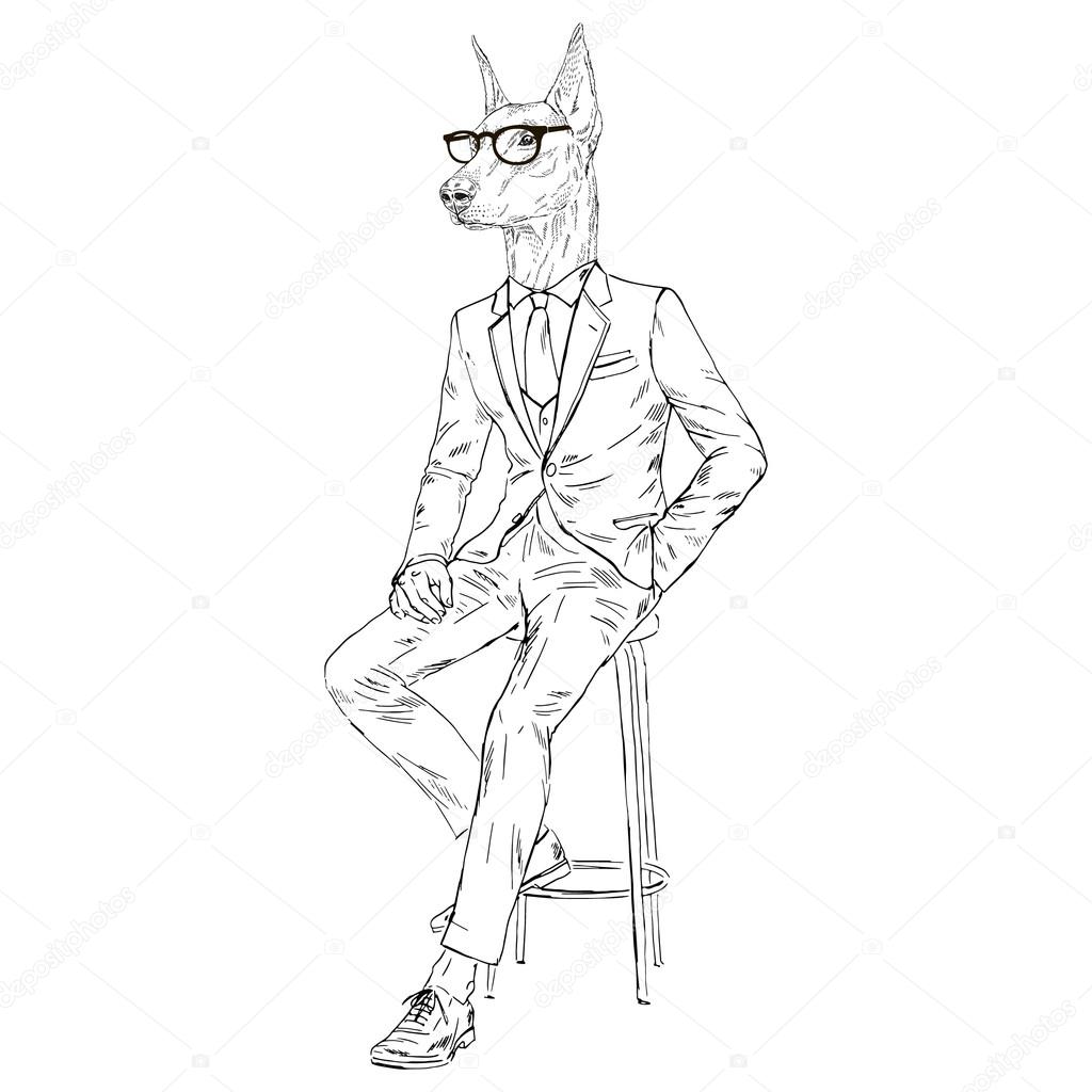 1024x1024 Dog Dressed Up In Black Suit Stock Vector Olga.angelloz