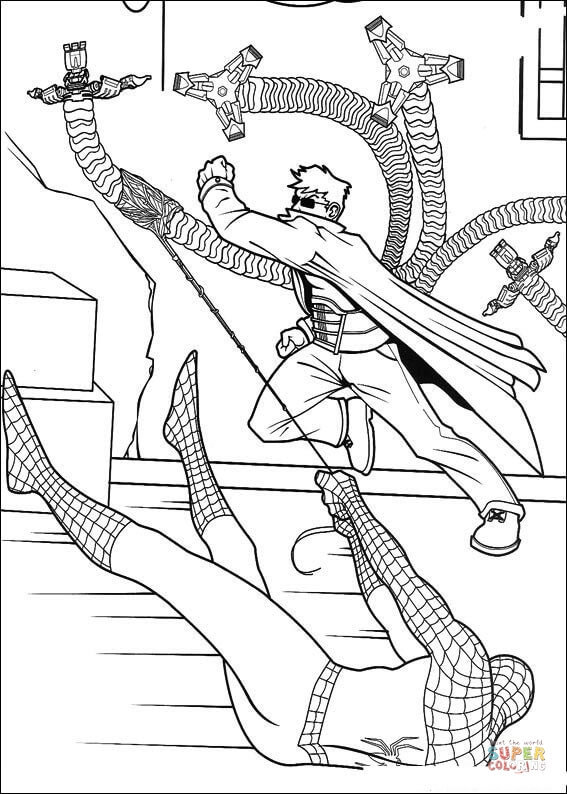 567x794 Spider Man Caught Doctor Octopus Coloring Page Free Printable
