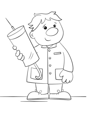 371x480 Cartoon Doctor With A Syringe Coloring Page Free Printable