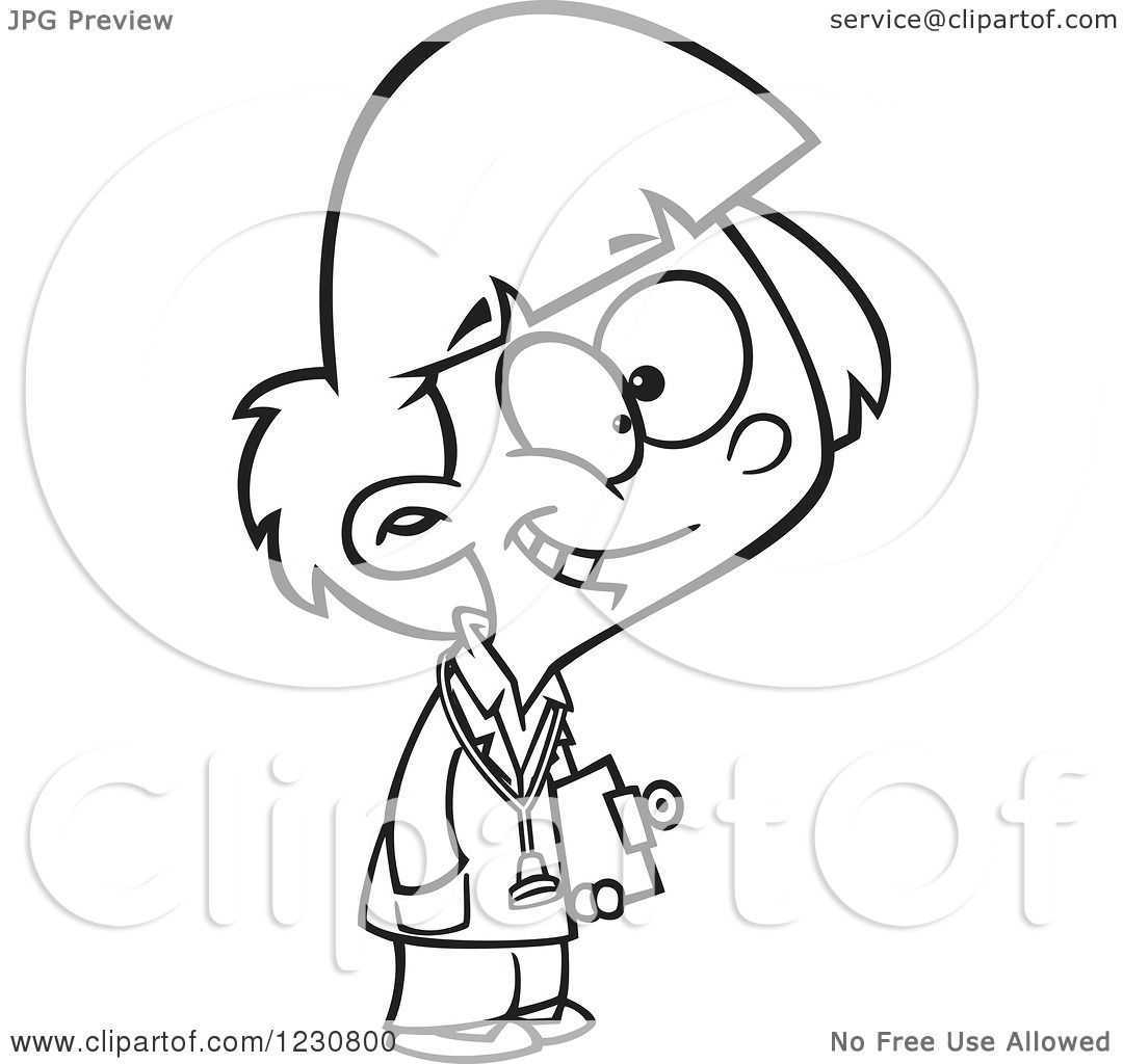 1080x1024 Clipart Of A Line Art Cartoon Doctor Girl Holding A Clipboard
