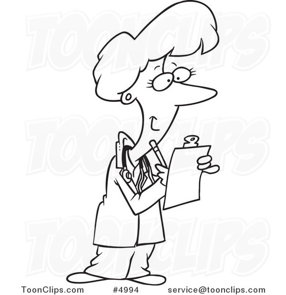 581x600 Cartoon Black And White Line Drawing Of A Female Doctor Taking