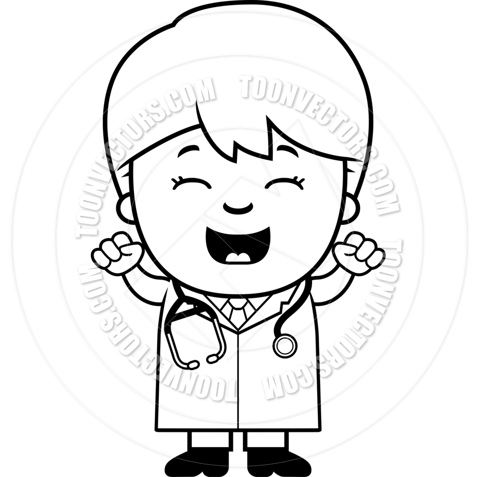 940x940 Cartoon Doctor Boy Celebrating (Black And White Line Art) By Cory
