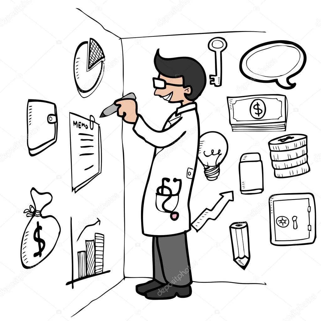 1024x1024 Doctor Drawing Finacial Stuffs On Wall Stock Vector Tawesit