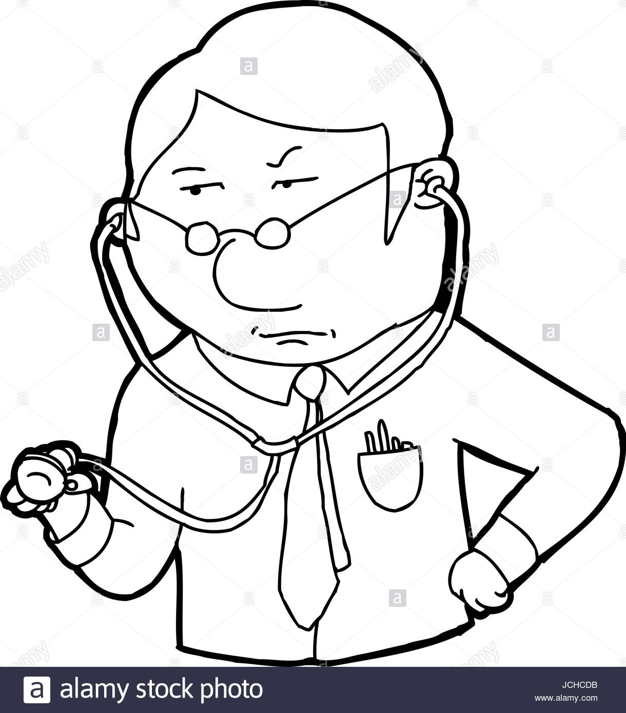 1220x1390 Cartoon Outline Drawing Of Doctor Holding Stethoscope Stock Photo