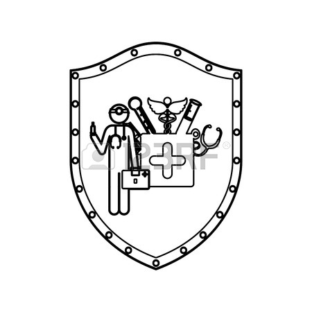 450x450 Contour Shield With Doctor With Medical Tools Vector Illustration