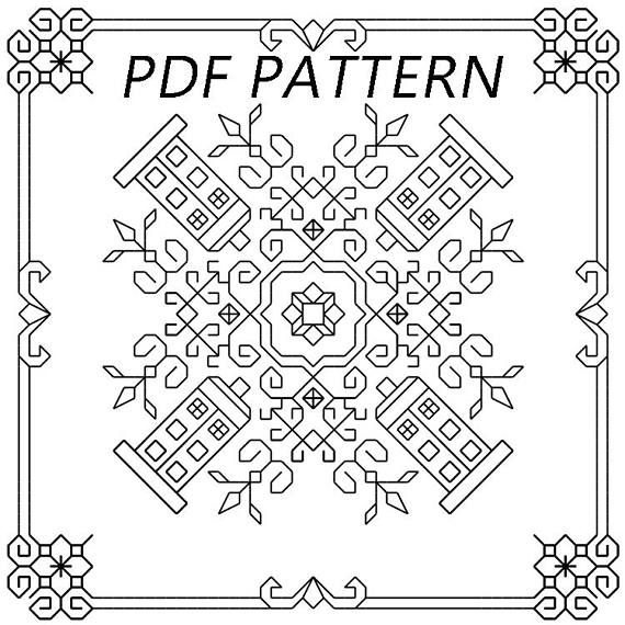 570x570 Doctor Who Tardis Blackwork Embroidery Pattern Digital