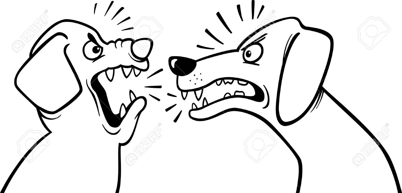 1300x626 Black White Cartoon Illustration Of Two Angry Barking