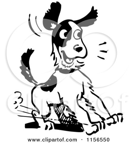 450x470 Clipart Of Blacknd White Retro Dog Barkingnd Pulling On