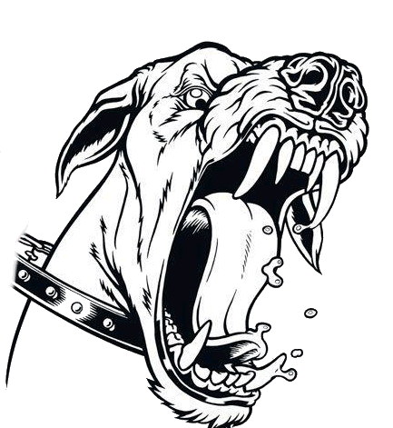 433x471 Furious Animated Barking Dog Tattoo Design
