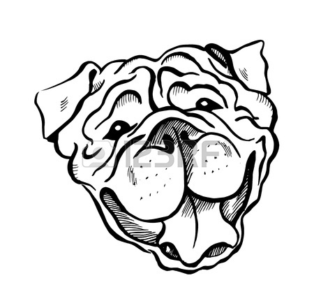 450x441 Pit Bull, Smiling Dog Face, Portrait, Sketch, Black And White