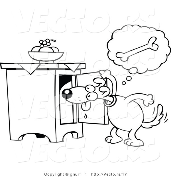 600x620 Vector Line Drawing Of A Hungry Cartoon Dog Searching For A Doggy
