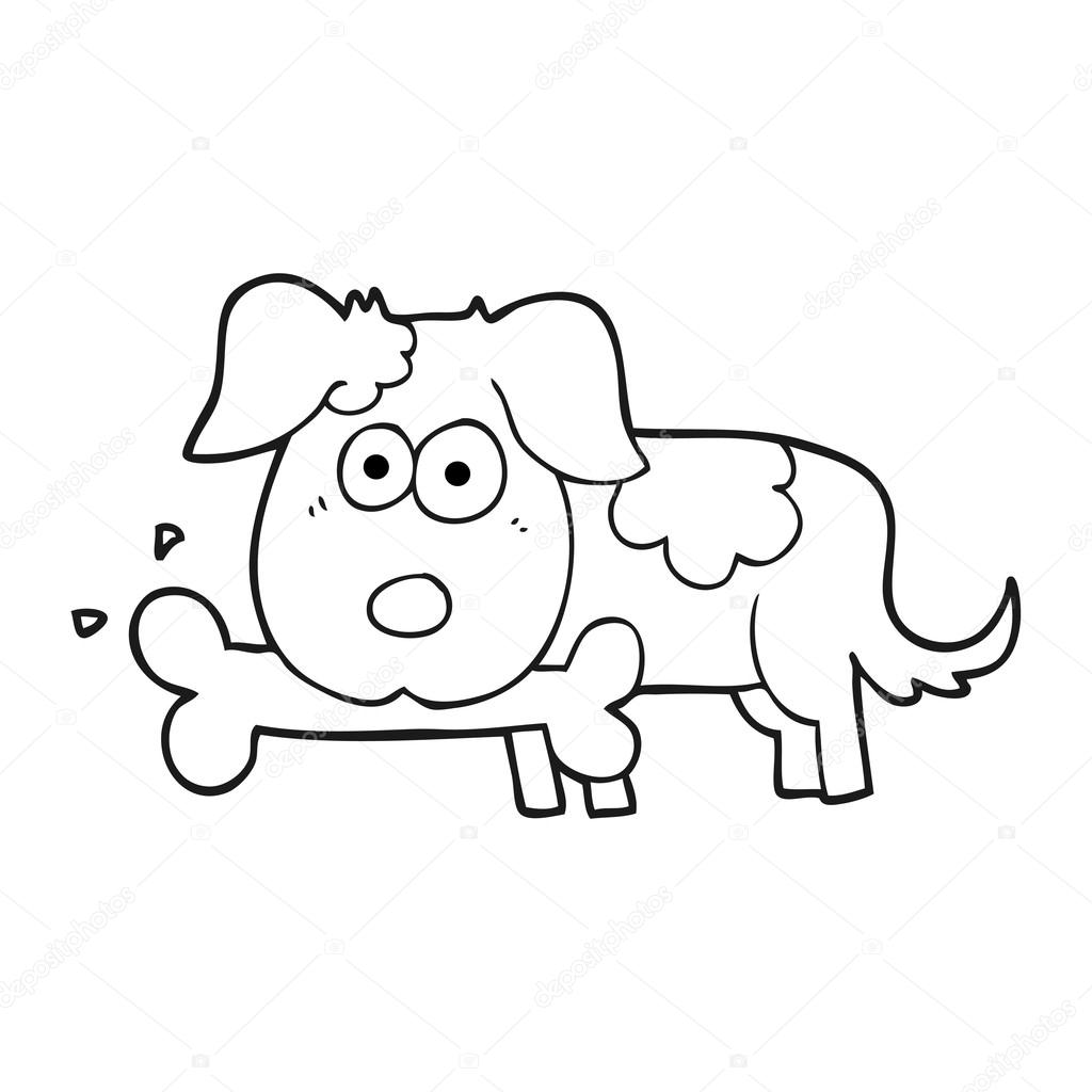 1024x1024 Black And White Cartoon Dog With Bone Stock Vector