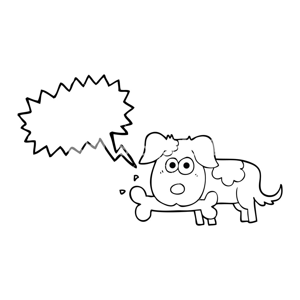 1000x1000 Freehand Drawn Speech Bubble Cartoon Dog With Bone Royalty Free