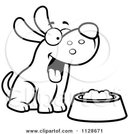 450x470 Cartoon Clipart Of An Outlined Happy Dog With A Bowl Of Food