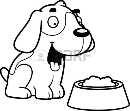 450x382 A Cartoon Illustration Of A Dog With A Bowl Of Food. Royalty Free