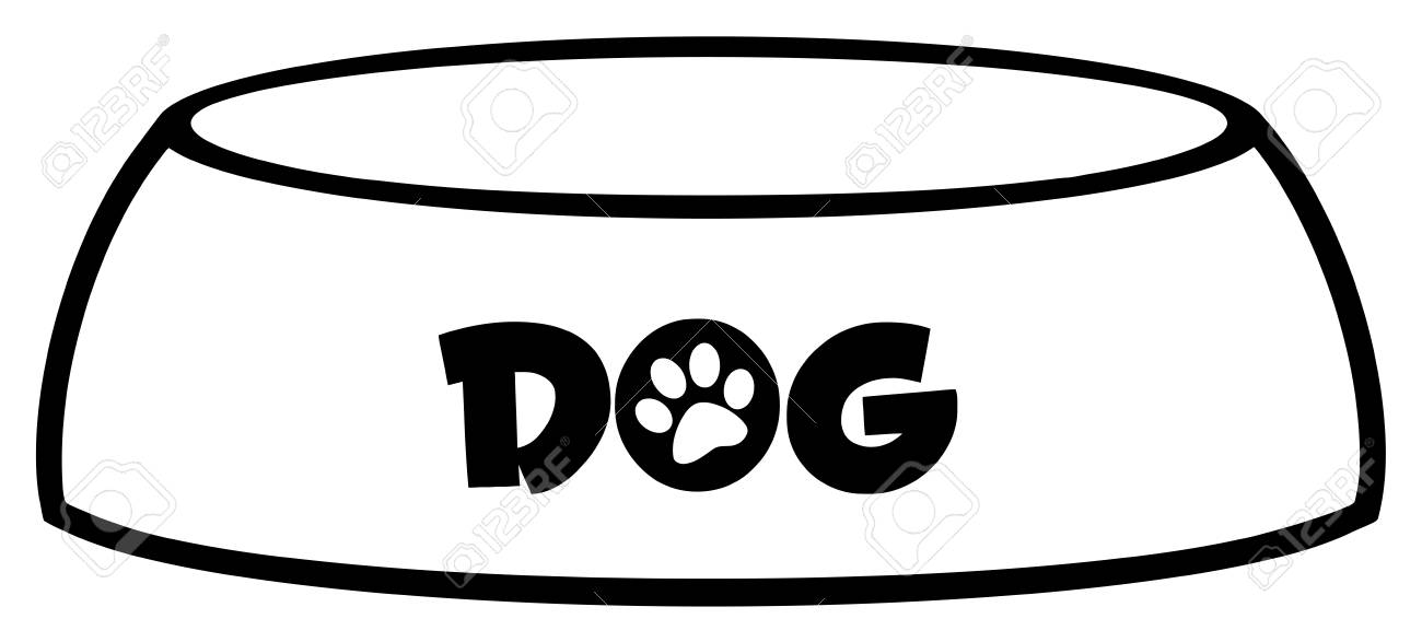 1300x587 Black And White Dog Bowl Drawing Simple Design. Illustration