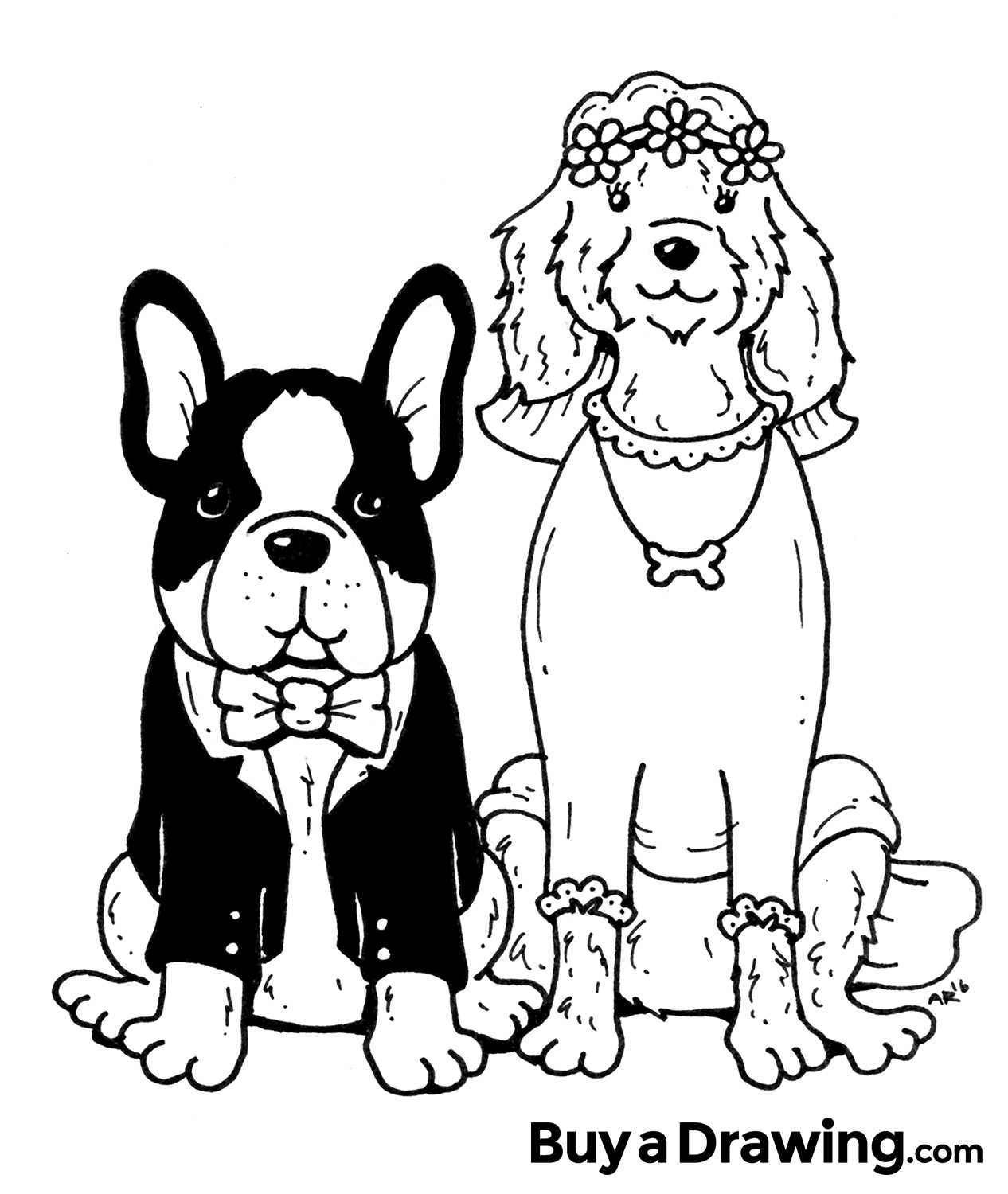1266x1500 Cartoon Drawing Of Bride And Groom Dogs For Wedding Gifts